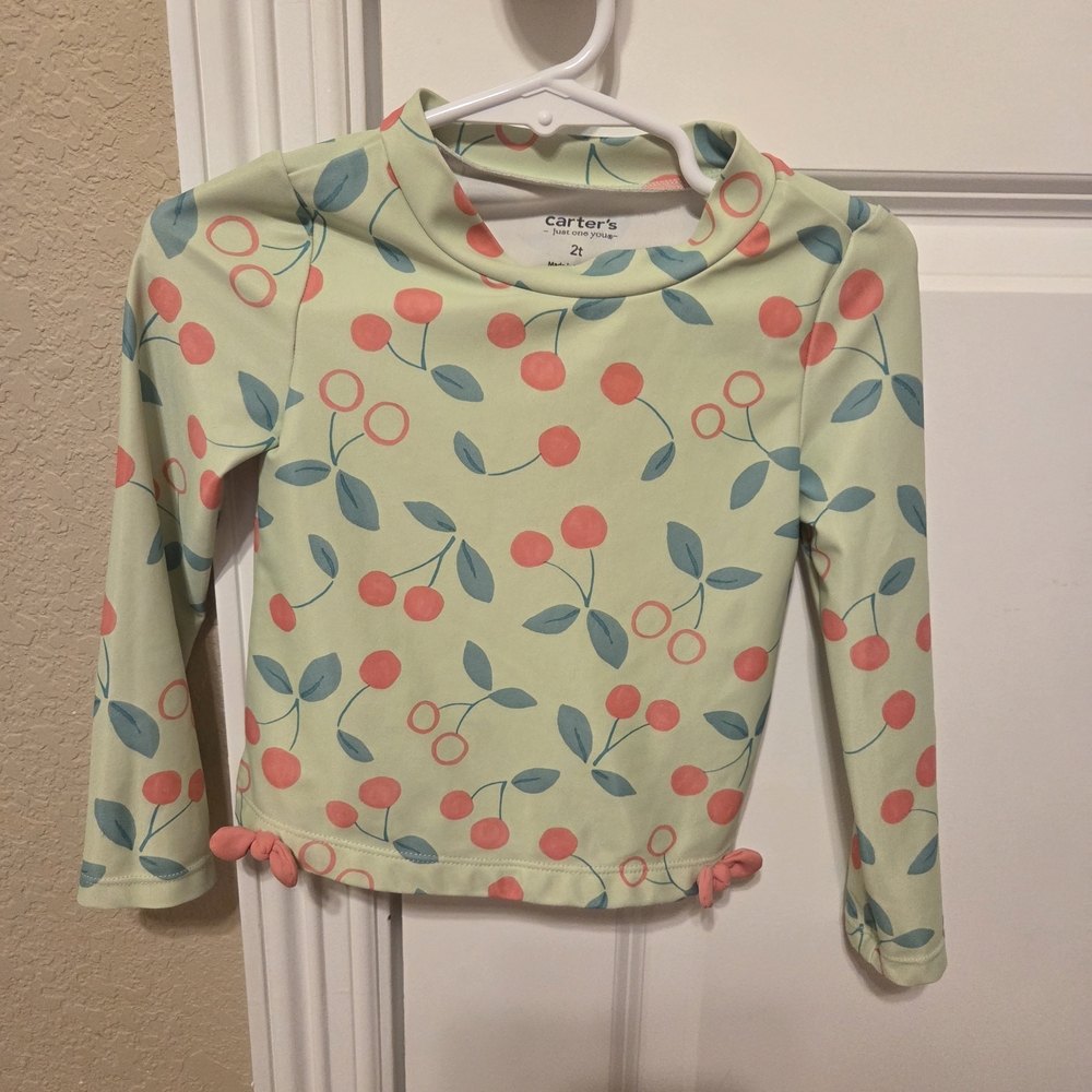 Carter's Kids Long Sleeve Swim Top and Bottoms - Green with Pink Cherry Print